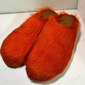 Marni Vibrant Orange Furry Slippers